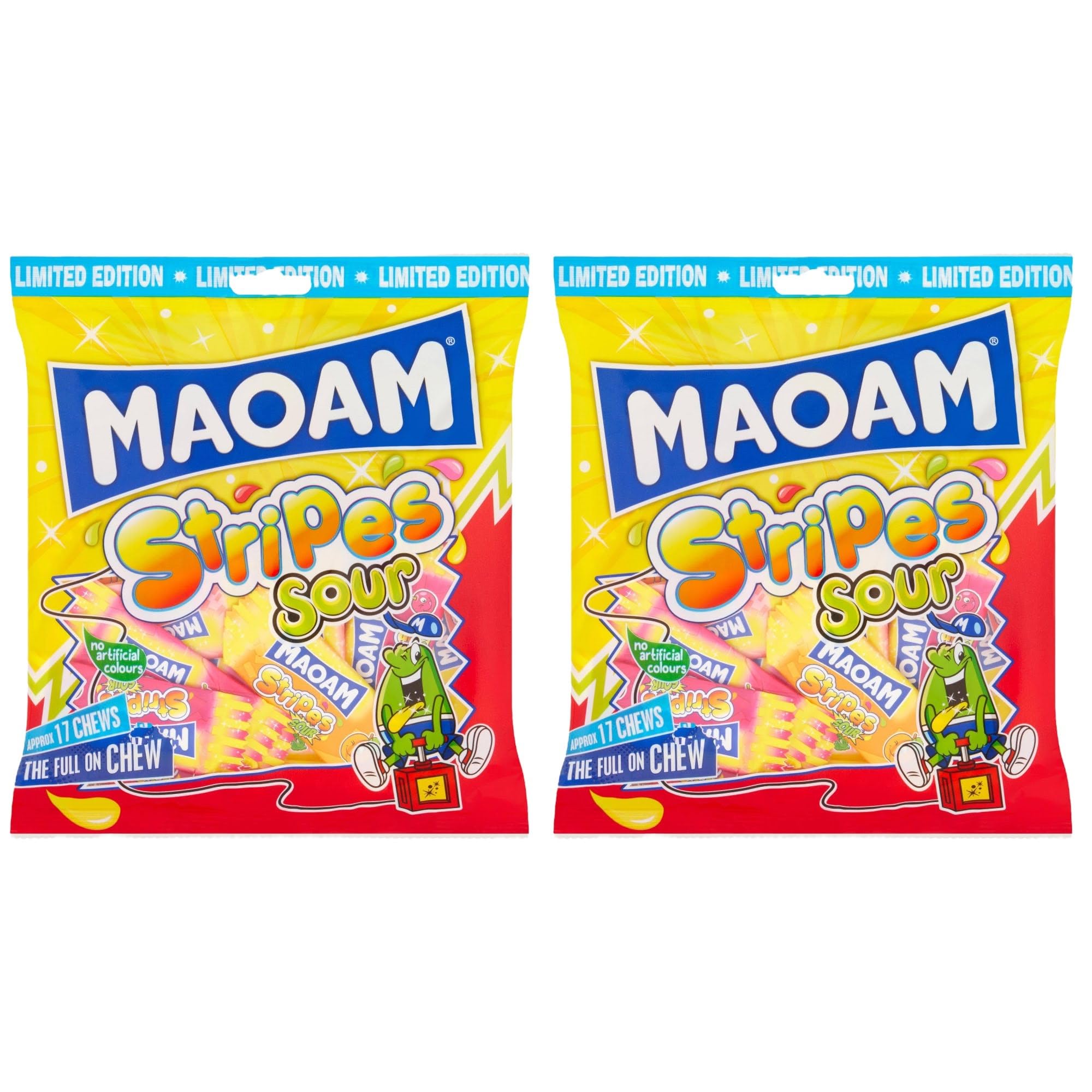 Stripes Sour Fruit Flavour Chew Sweets Limited Edition - Approx 17 Chews 140g - 2x Share Bags
