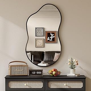 Comprar MAMIZO Espejo asimétrico, 50x91 cm, espejo de pared de forma irregular, vidrio templado, marco de aluminio, espejos decorativos, espejos de maquillaje únicos, espejo de baño, negro