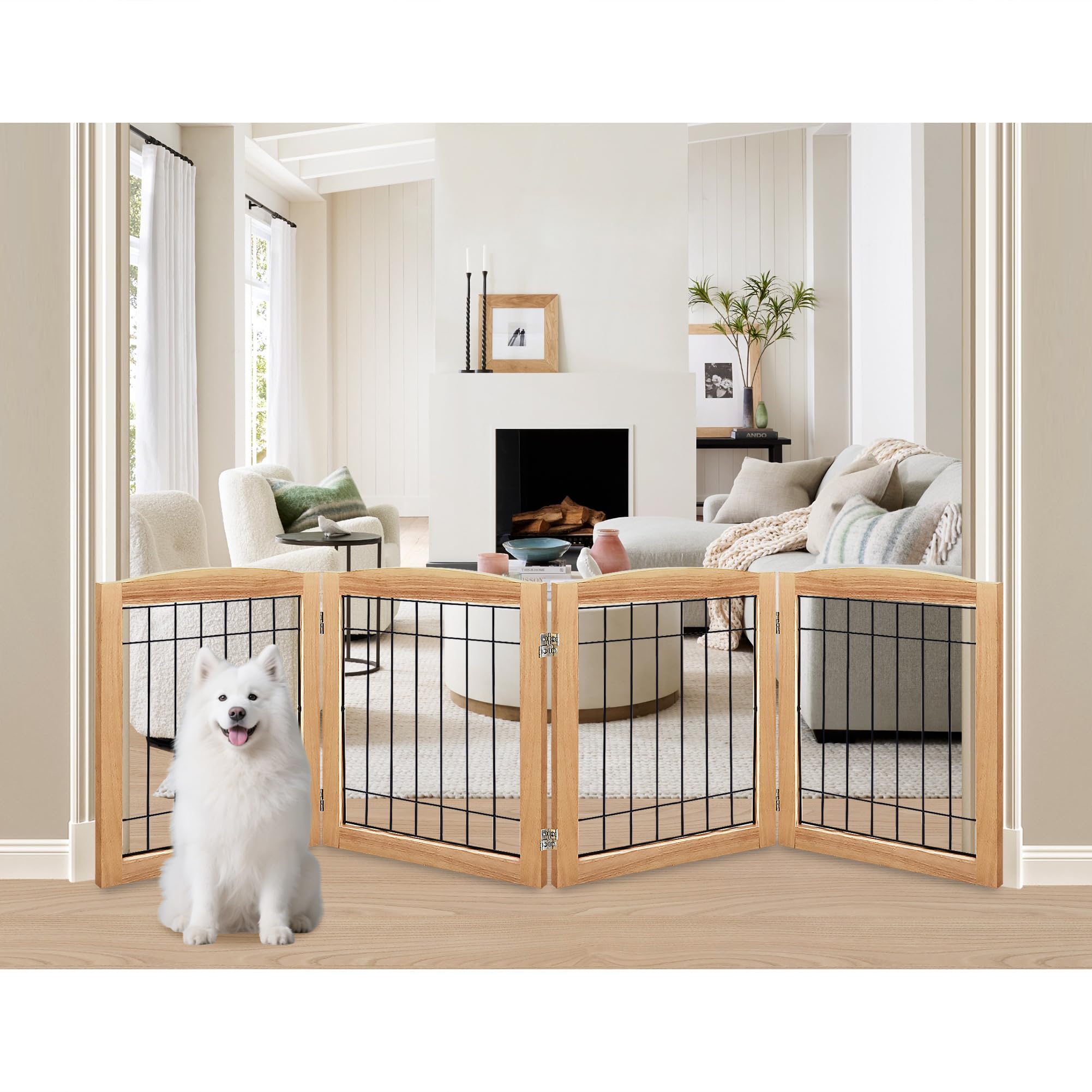 LZRS Oak Wood Pet Gate, Freestanding Wire Pet Gate For Doorways, image size:2002x2002