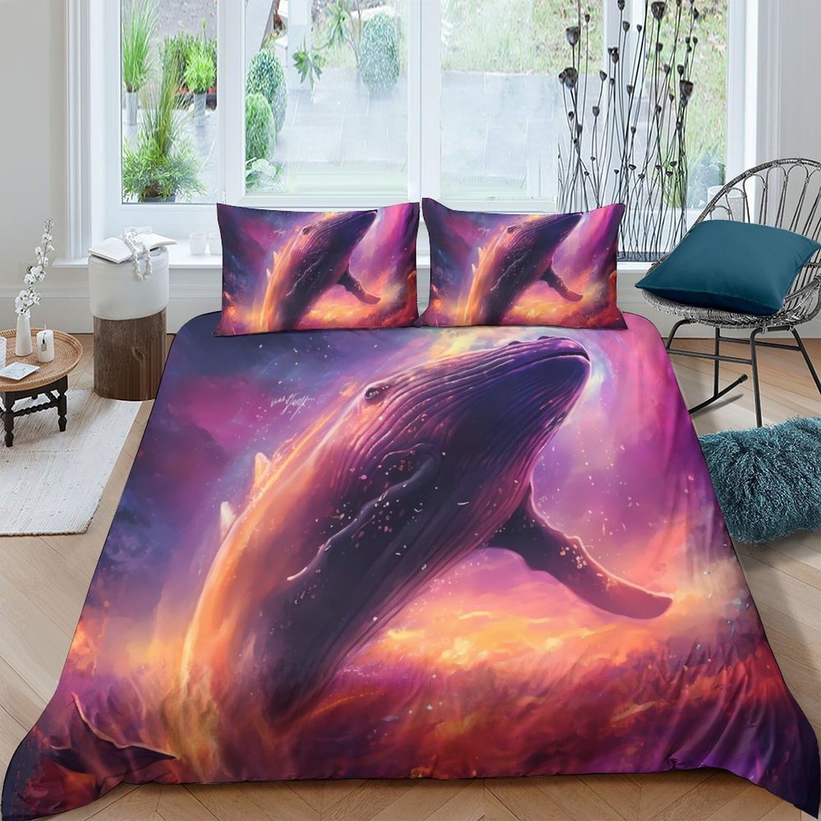 Ctjqhvkz Style-4 3D Printed Ocean Whale Fitted Sheet Microfiber Soft Breathable Sunset Sea Mattress Cover For Bedroom Decor Single（135X200cm）