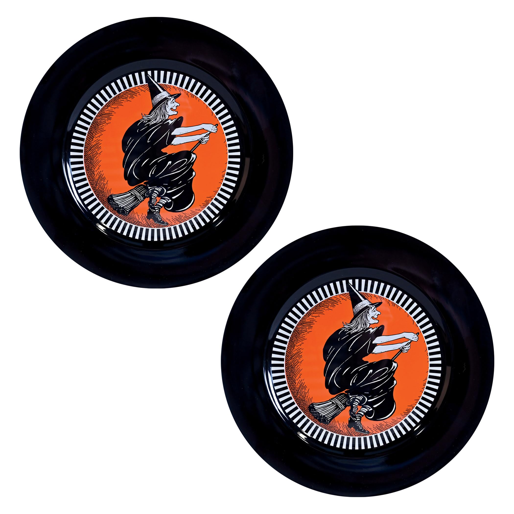 Vaisselle saisonnière Halloween vintage avec assiettes de fête et plateaux de service noir