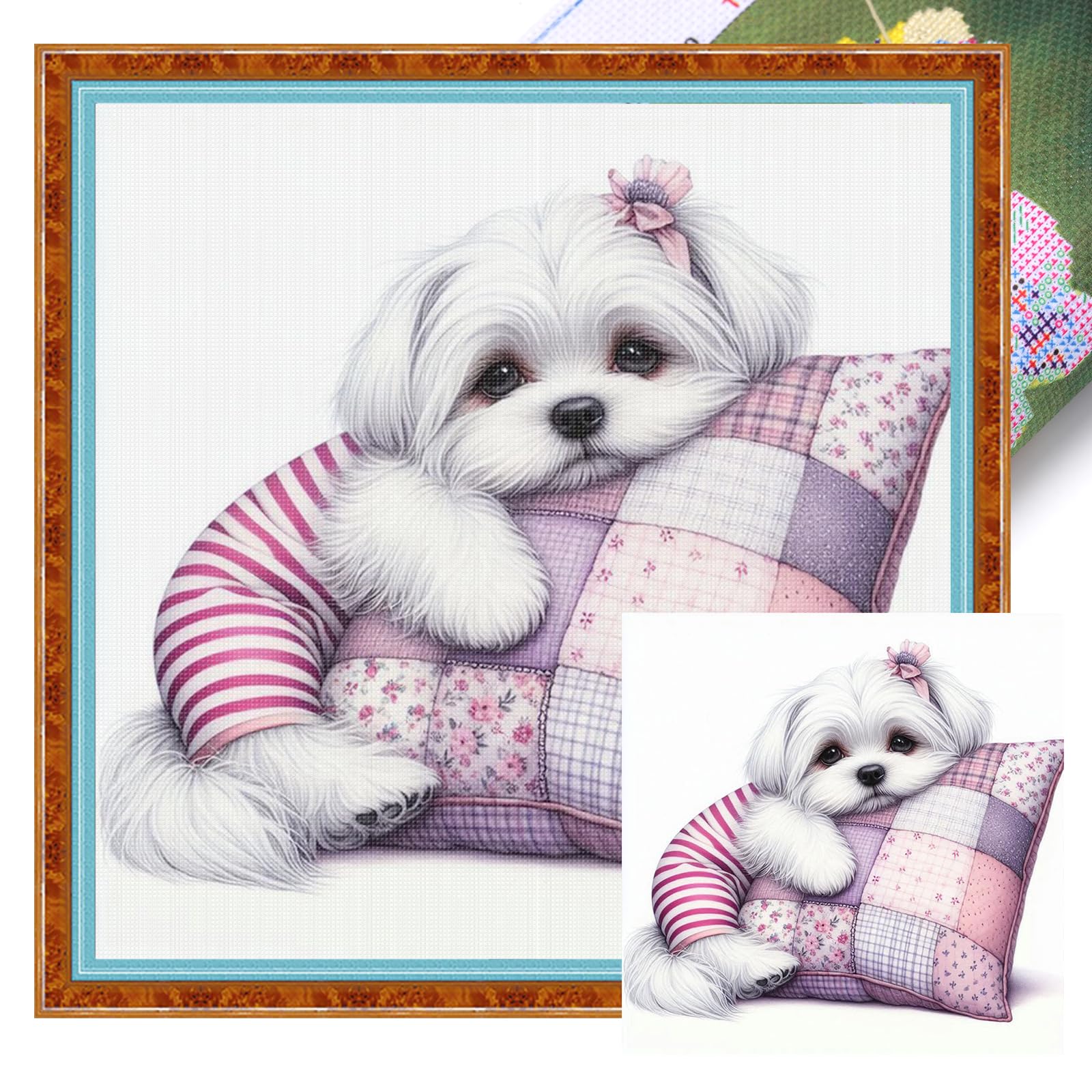 Poetrydraw Maltese Full 11Ct Diy Stamped Cross Stitch Kits 40X40cm For Adults Home Decor (Maltese)