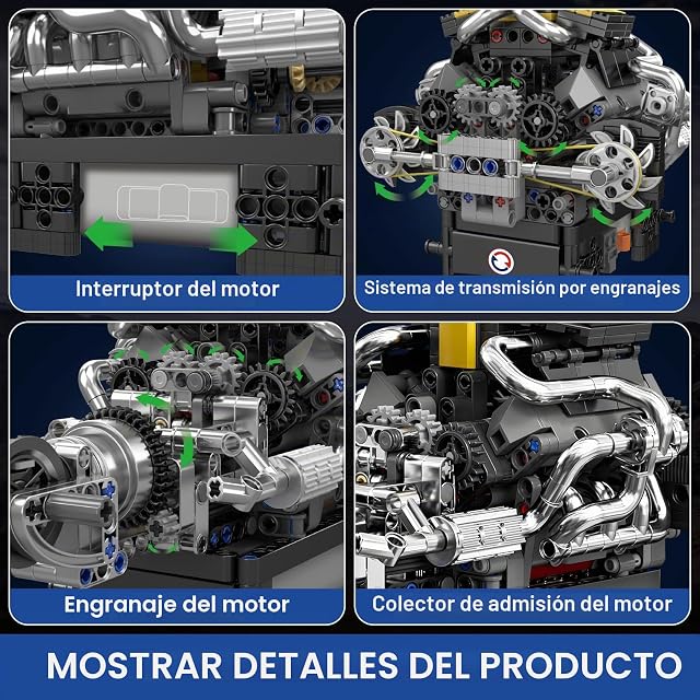 Foto 6 de 6 de Mould King 10207 Kit De Construcción del Motor V8 Kit De Construcción del Motor V8 Kit De Modelo del Motor…