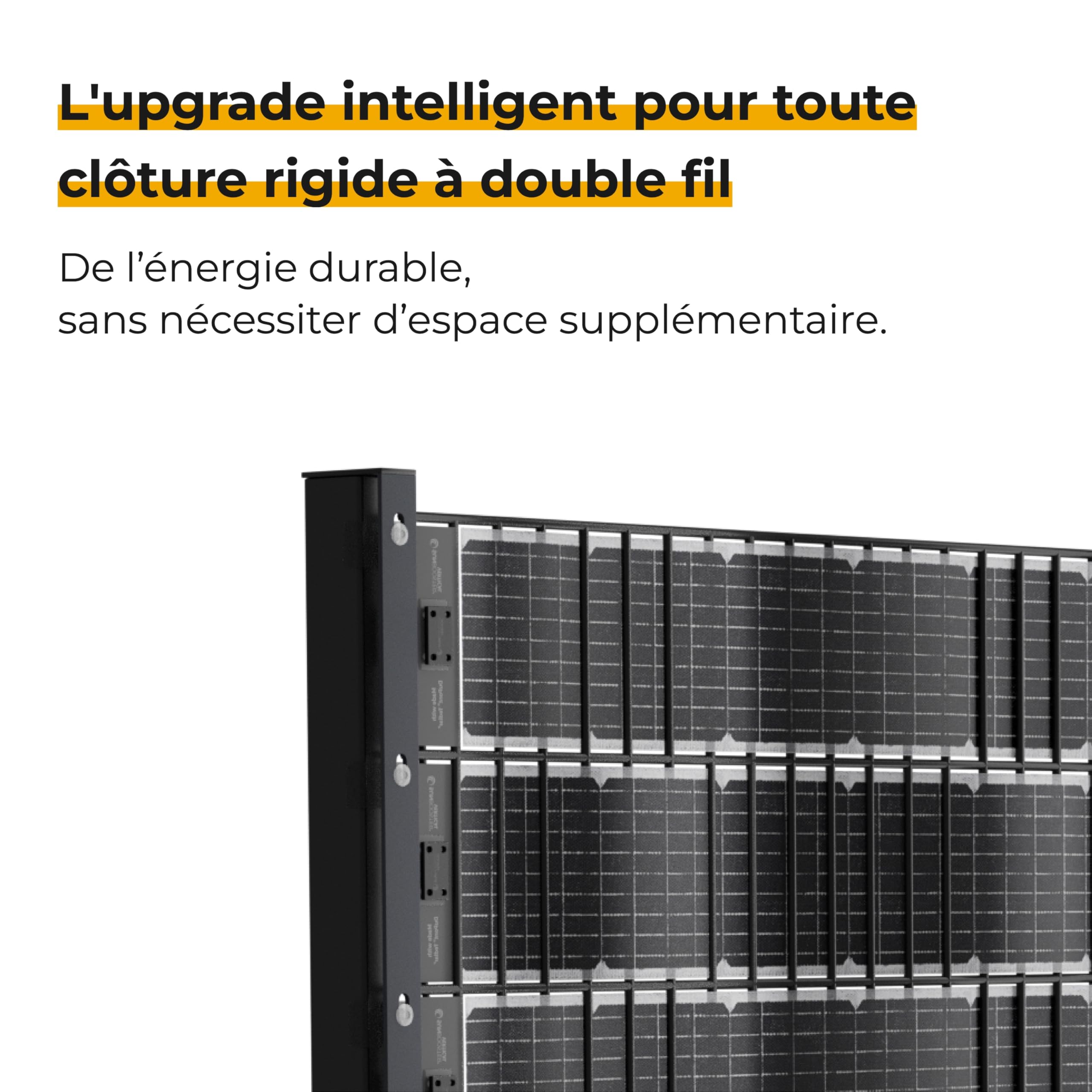 VERTICAL+ Système photovoltaïque 5 m – Bandes brise-vue photovoltaïques bifaciales pour clôtures à double fil, 936 Wc, kit complet avec onduleur et câble Schuko 10m - Prêt à brancher