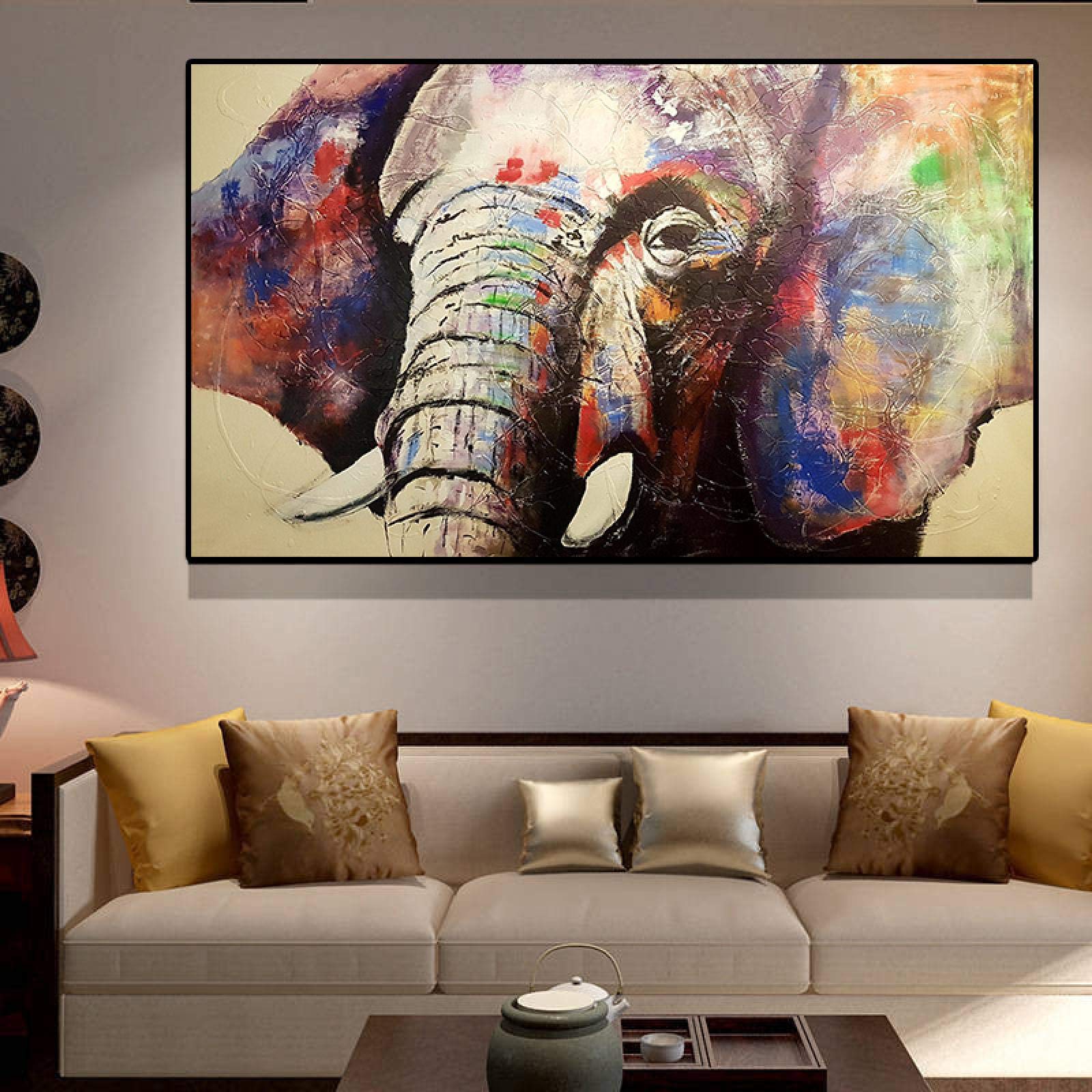 Acquerello astratto Africa Elefante Wall Art Animal Painting su tela Immagine scandinava Wall Art Living Room decor 70x140cm Frameless