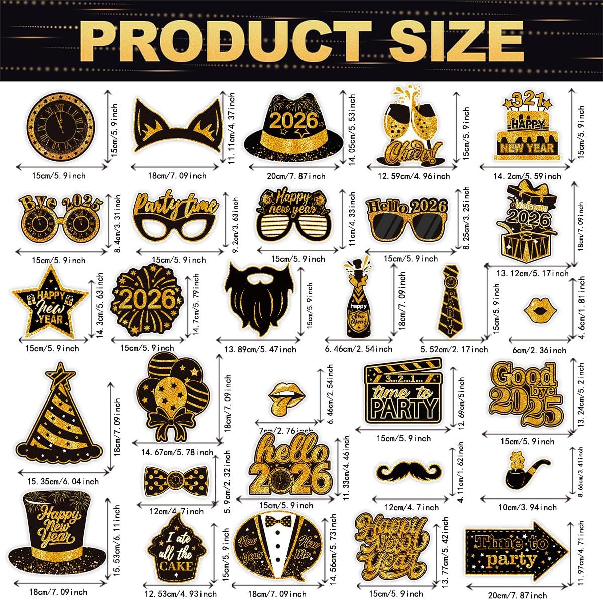 New Years Photo Booth Props 2026 - Set of 30 Happy New Years Decorations New Year's Photo Props for New Years Eve Party Supplies 2026 - Image 2