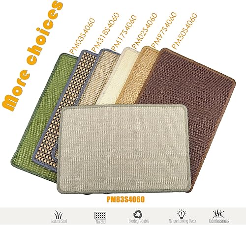 Miniatura 5 de Tapete rascador para gatos, rascador de sisal de 23.6 x 15.7 pulgadas para gatos de interior con velcro, alfombrilla para rascar para gatos de pared
