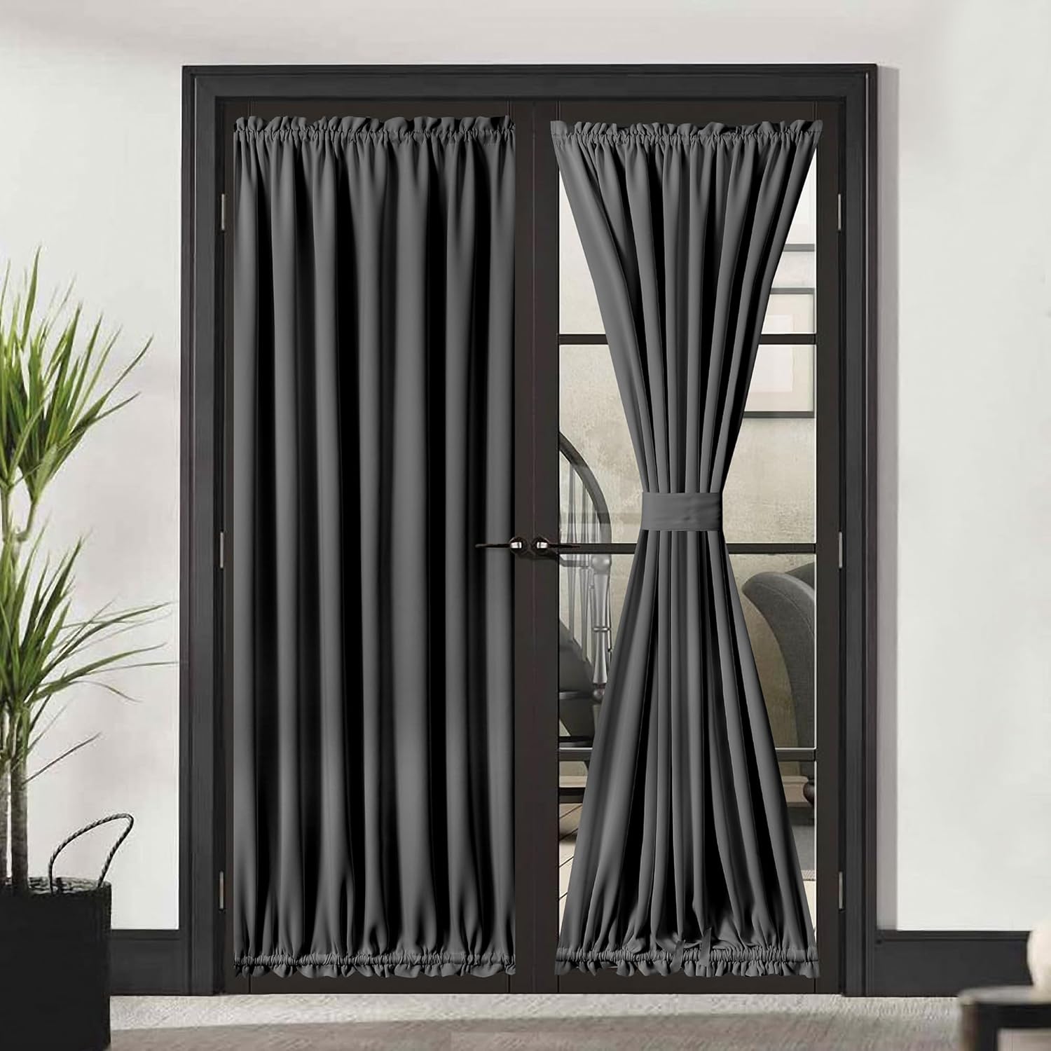 AOSKY French Door Curtain for Doorways Privacy, Dark Grey