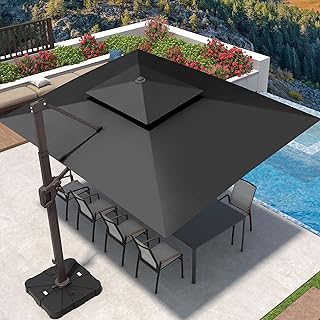 9' X 12' Cantilever Patio Umbrella 360°Rotation Rectangular Outdoor Larg...