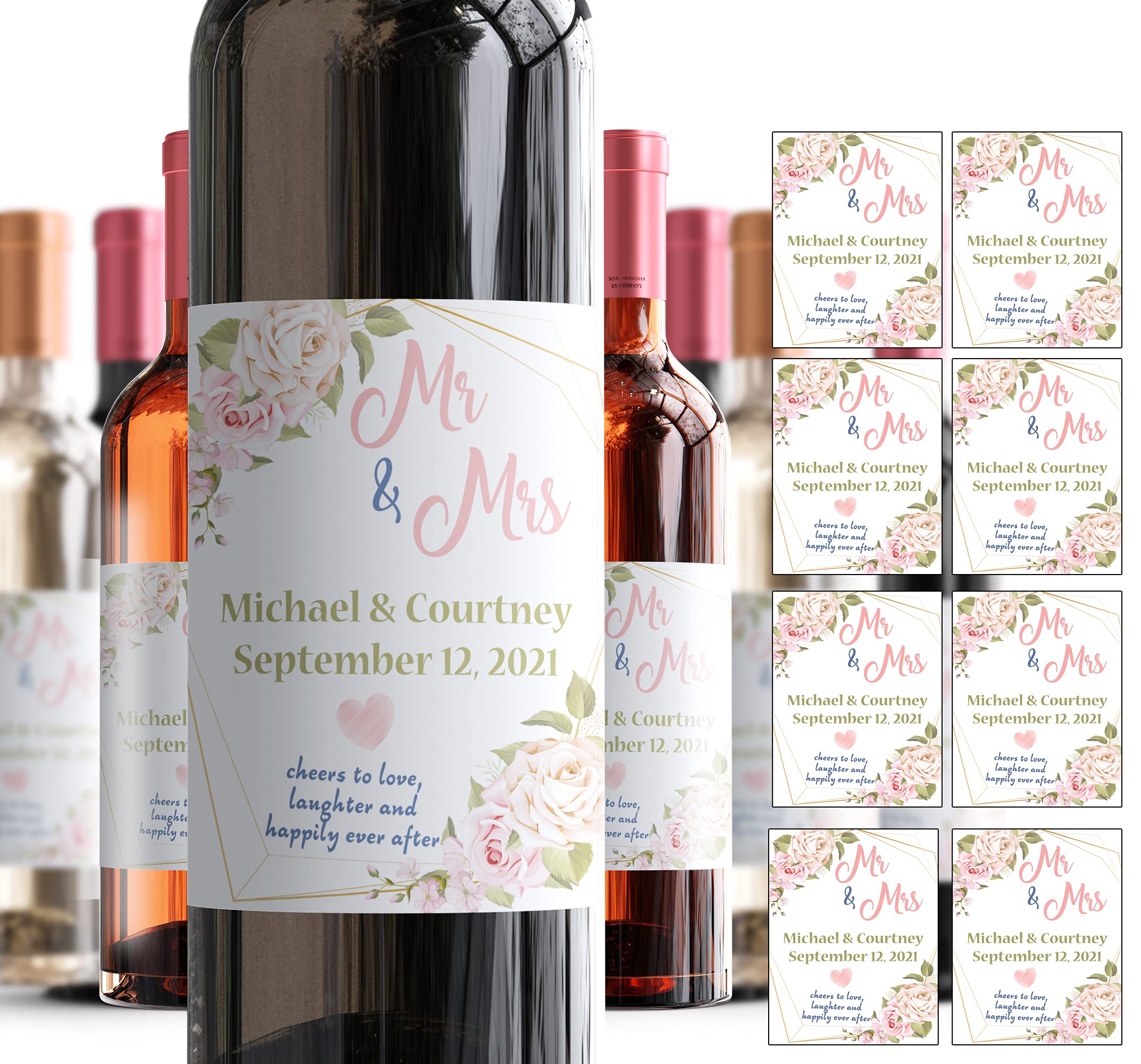 by Cus2mize, Pack of 8, Personalized Wine Labels for Wedding, Personalized Wine Stickers, Waterproof Wine Labels, Labels, Custom Wine Labels, Set, Unique Gifts for Wedding (Design #19)
