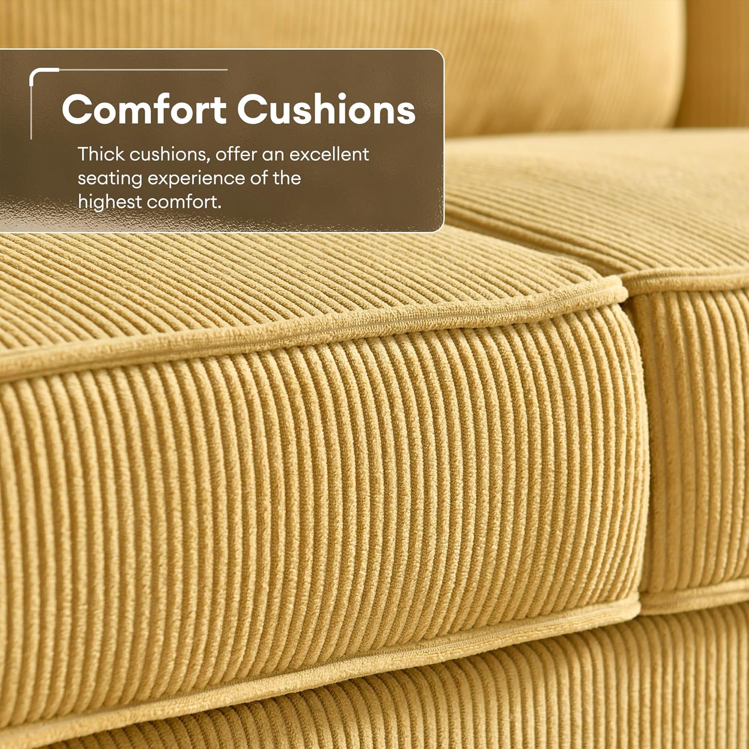 ovios 81.5" L-Shape Sofa Couch with Chaise, Minimalist Plush Corduroy Couches with Comfy Cushions, Modern Luxury Deep Seat Cloud Sofas for Living Room Bedroom, Right Chaise, Yellow