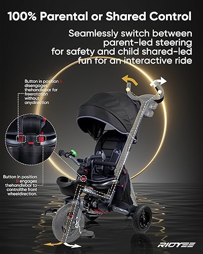 Miniatura 3 de Triciclo plegable 7 en 1 para niños de 18 meses a 5 años, cochecito de triciclo con frenos dobles, neumático de goma todo terriano, triciclo para