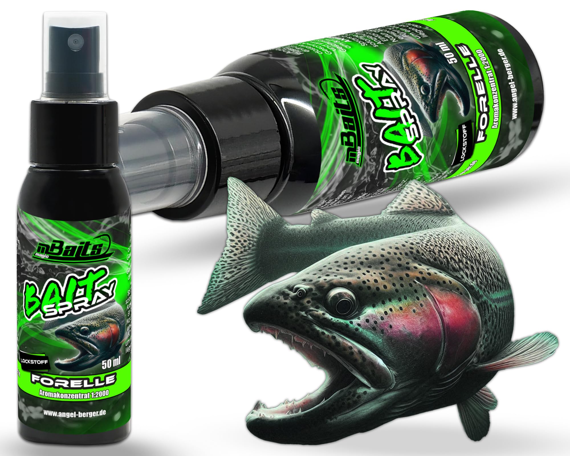 Angel-Berger Power Spray Lockstoff Attractor Für alle Köderarten Kunstköder und Naturköder Köderspray (Forelle)