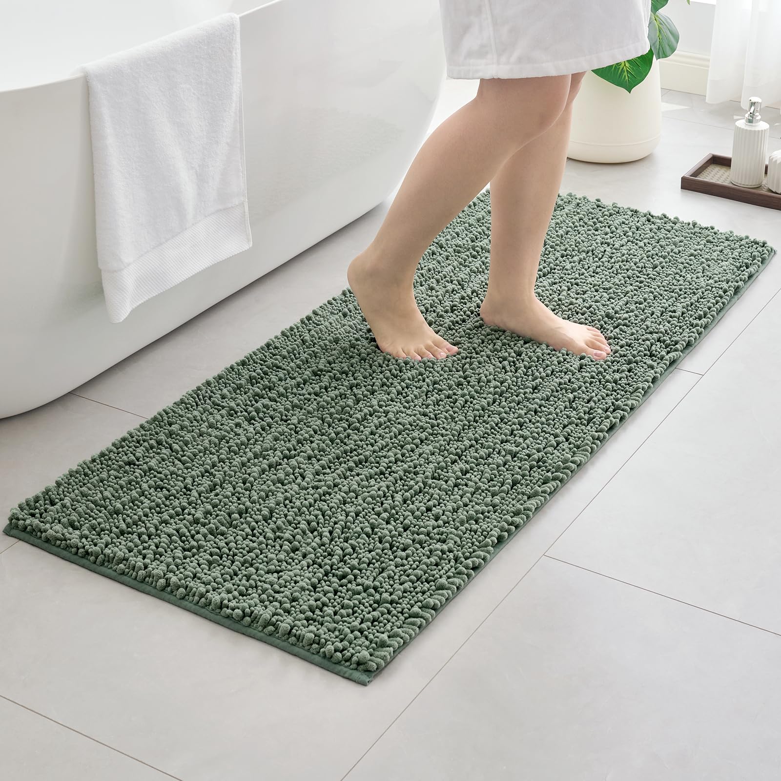 Bathroom Rugs 70x24, Soft Absorbent Chenille Bath Rugs, Sage Green