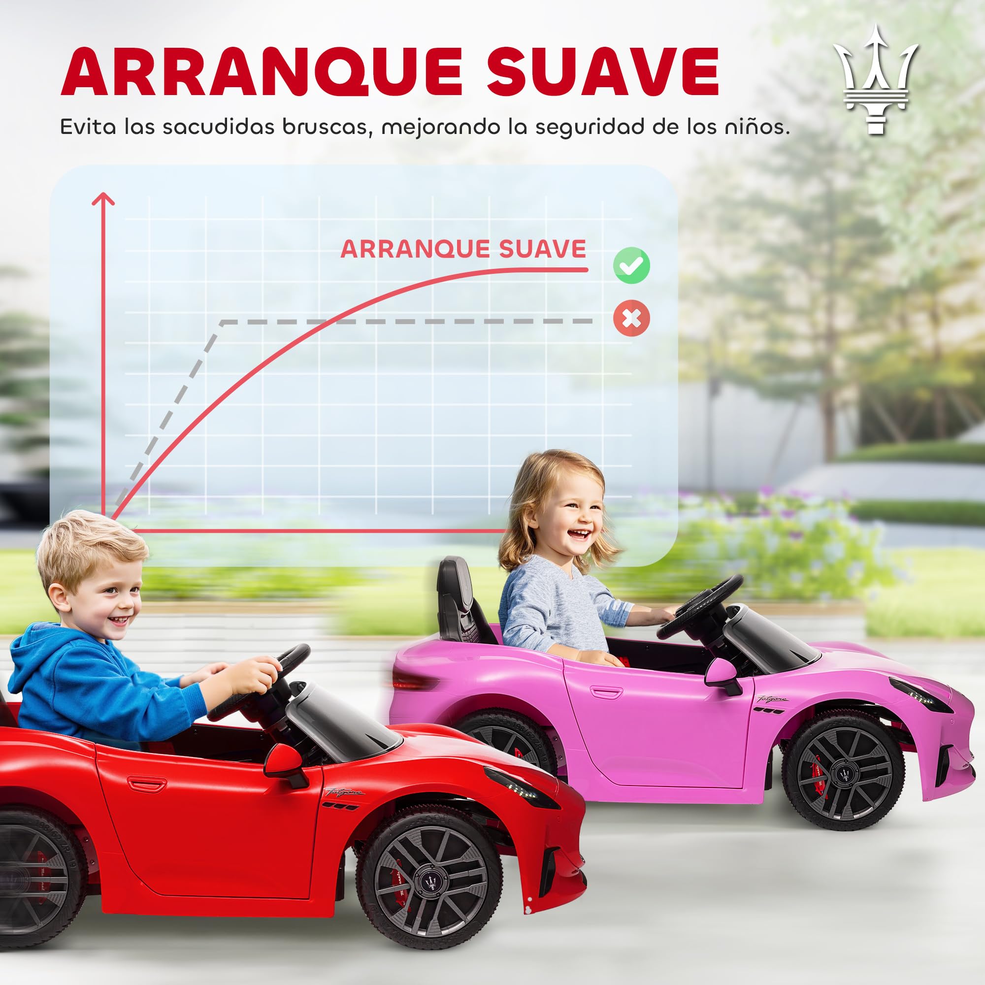 AIYAPLAY Coche Eléctrico para Niños Maserati Gran Turismo Folgore 12V 2 Motores Mando a Distancia 2,4G Rojo