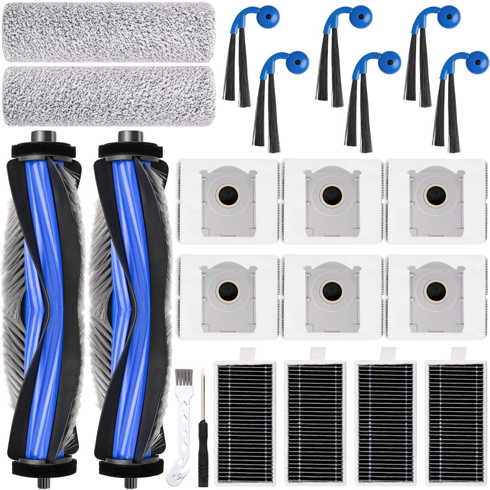 22 Pcs Accessories Kit for Ecovacs Deebot X9 Pro Omni Robot Vacuum, Replacement Parts Include 2 Main Brush, 6 Dust Bag, 2 Roller Mop, 4 HEPA Filter, 6 Side Brush, 1 Cleaning Tool and 1 Screwdriver