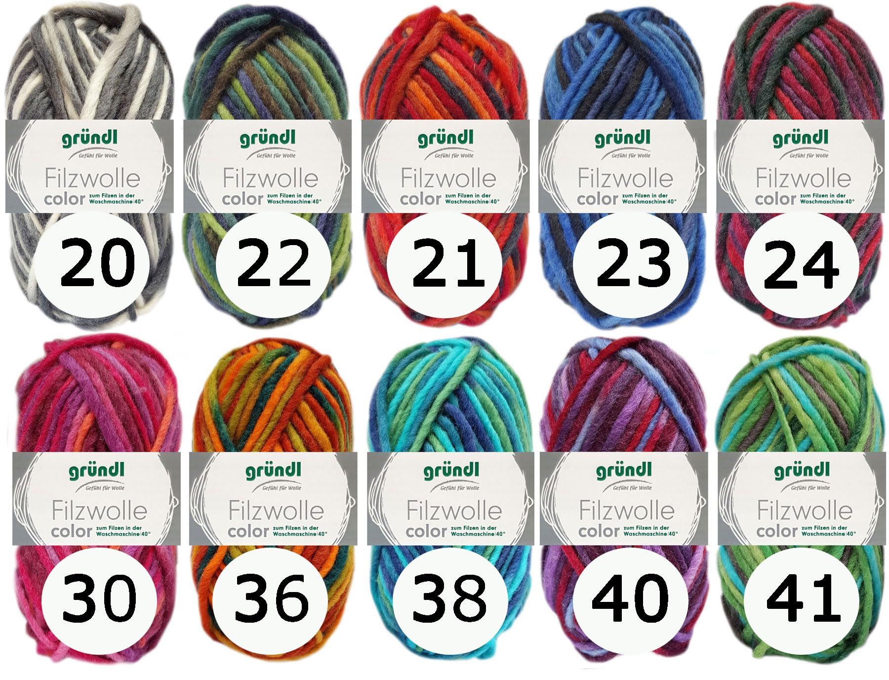 10x50 Gramm Gründl Wolle Filzwolle Color mit Farbauswahl inkl. Anleitung für Topflappen (COLOR)