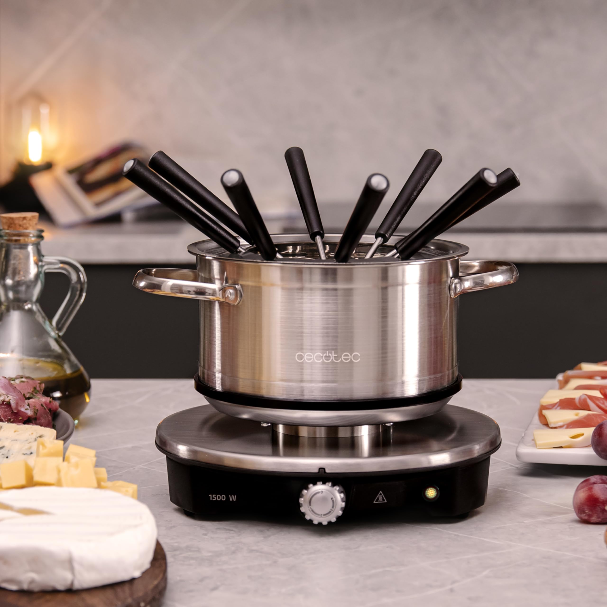 Cecotec Fondue Fun GourmetFondue Advance. 1500W Capacité 1,7 L, Fromage, Chocolat et Huile, Design Acier Inoxydable, Puissance Réglable, Passe au Lave-Vaisselle