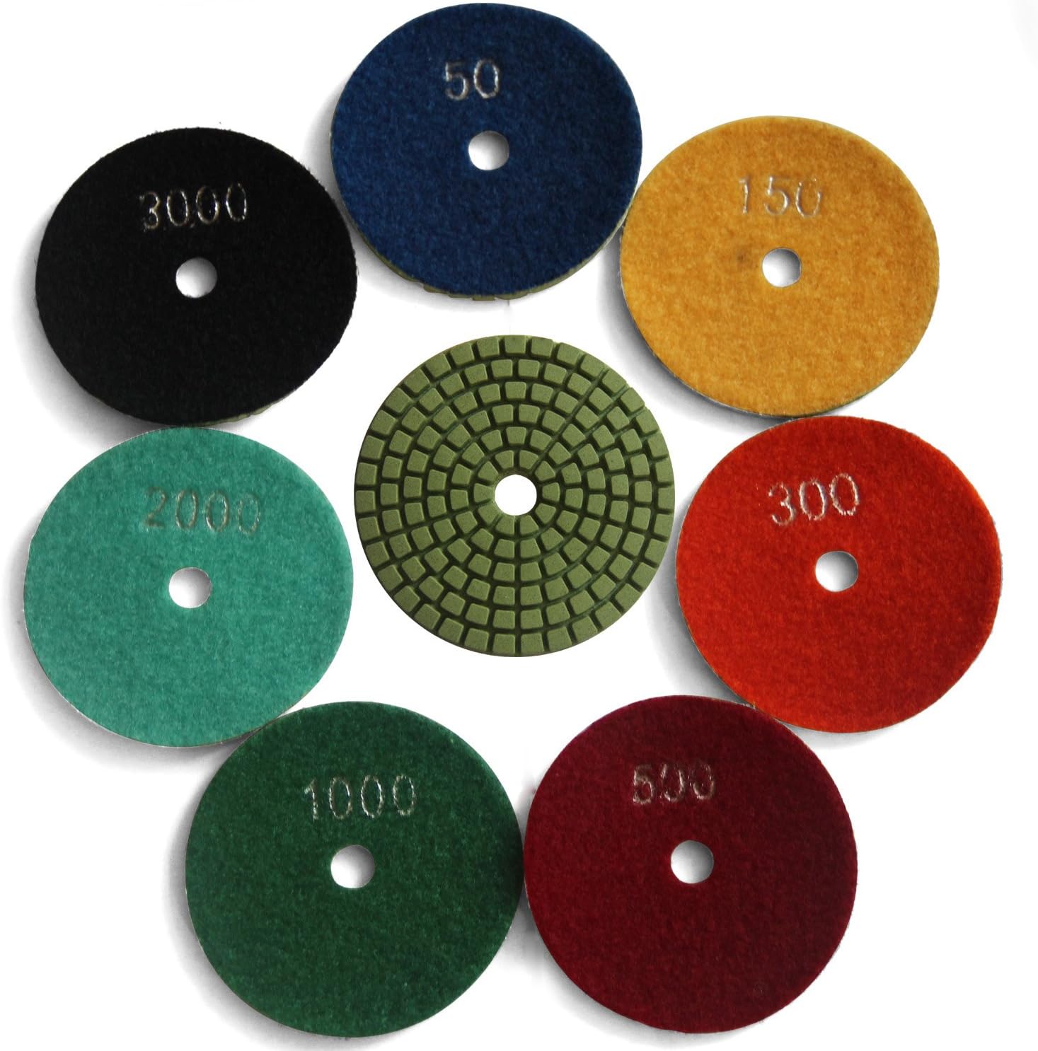 Easy Light Diamond 4 Inch Wet Polishing Pads Sanding Tools 7 Pcs for Granite Marble Stone Grit 50-3000