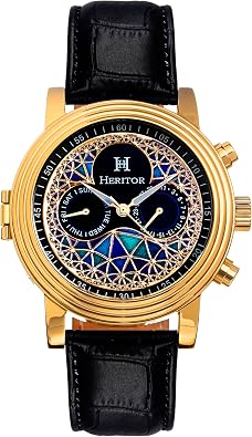 HERITOR Legacy Automatic Watch for Men 44mm Mens Watch with Jeweled Automatic Movement, 316L Stainless Steel Case, Crocodile-Embossed Leather Strap HERHR9701