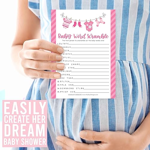 Miniatura 8 de Hadley Designs Juegos de baby shower para 25 invitados, juego de baby shower rosa para niña, juego de baby shower, juego de baby shower verdadero o