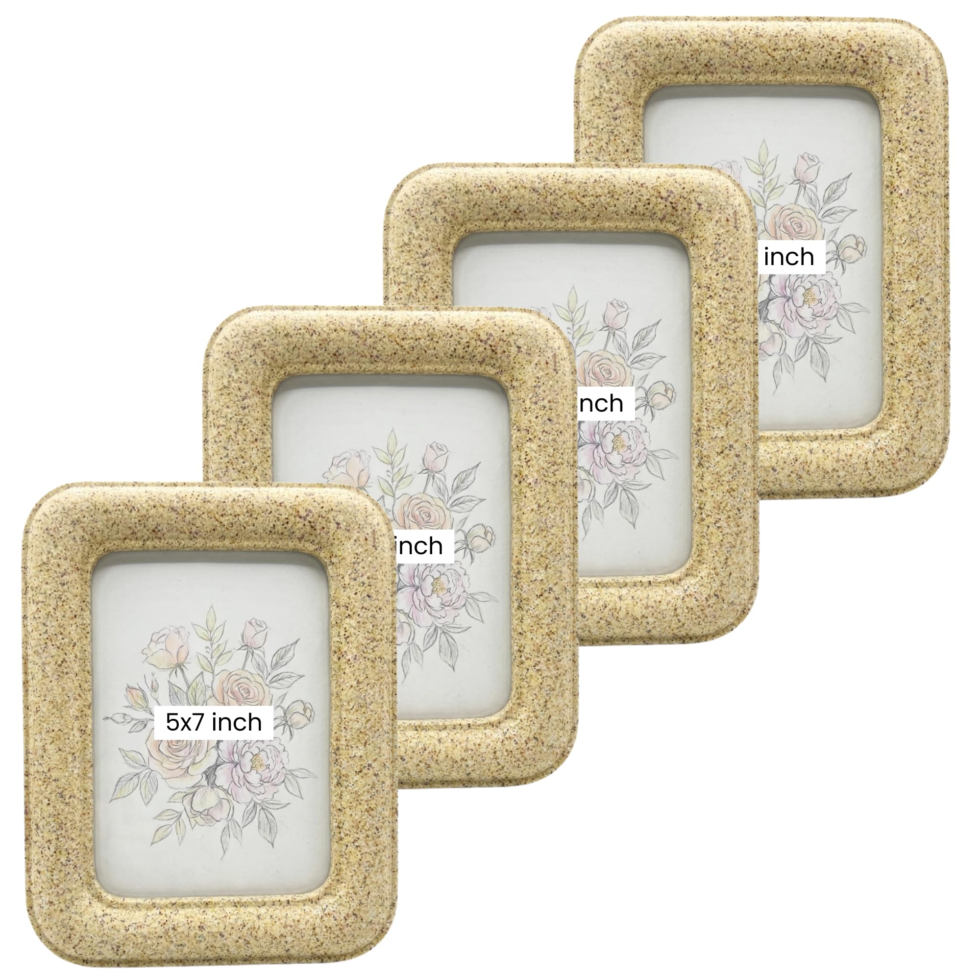 Concepts Pack of 4-5x7 Beige Rounded Stone Look Resin Photo Frame | Elegant Natural Textured Picture Frame for Modern Interiors