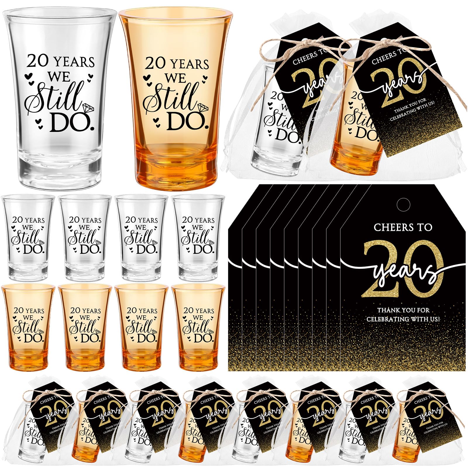 SiliFine 36 Sets 20th Wedding Anniversary Party Favors We Still Do 20 Years Wedding Shot Glasses Thank You Tags Anniversary Decorations Gifts for Guest Favors Celebration Return Gifts