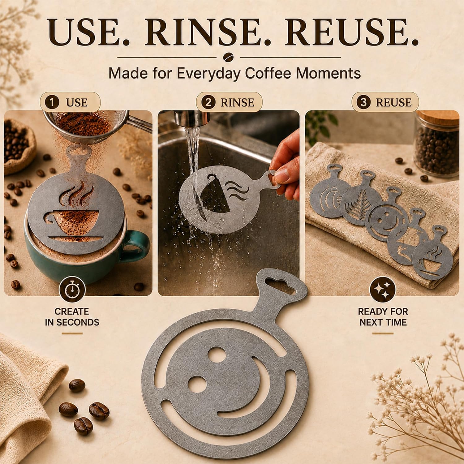 Stainless Steel Coffee Stencils, Metal Coffee Stencils Latte Art