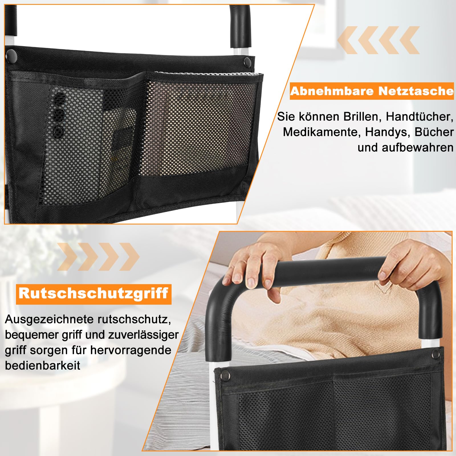 OUUTMEE Supporto per letto per anziani, con custodia, altezza del manico regolabile in 5 livelli, con design delle gambe, aiuta gli anziani ad alzarsi e a dormire, bianco