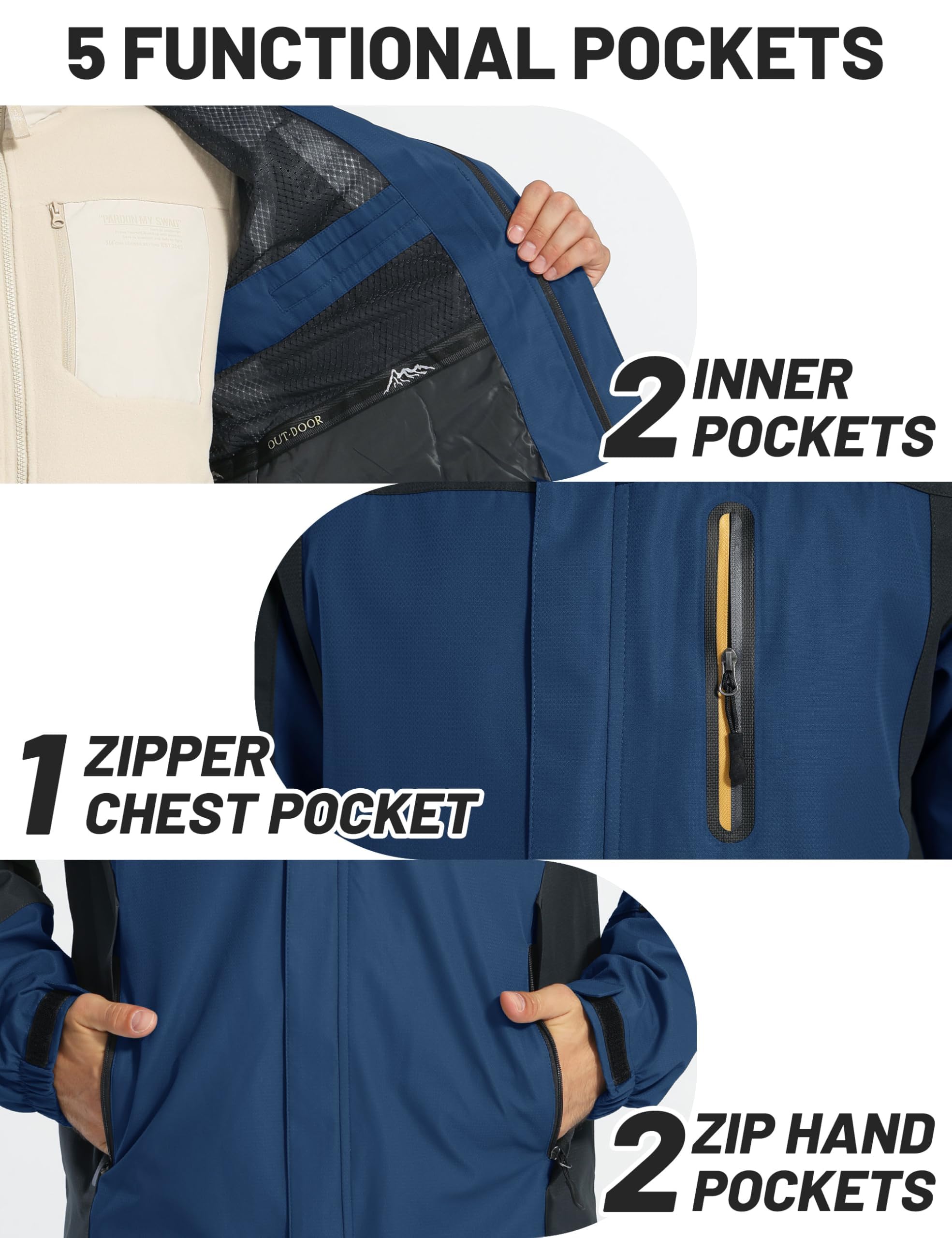 TACVASEN Chaqueta al Aire Libre de Los Hombres Chaqueta de Senderismo Impermeable Chaqueta de Campamento con Bolsillo con Cremallera