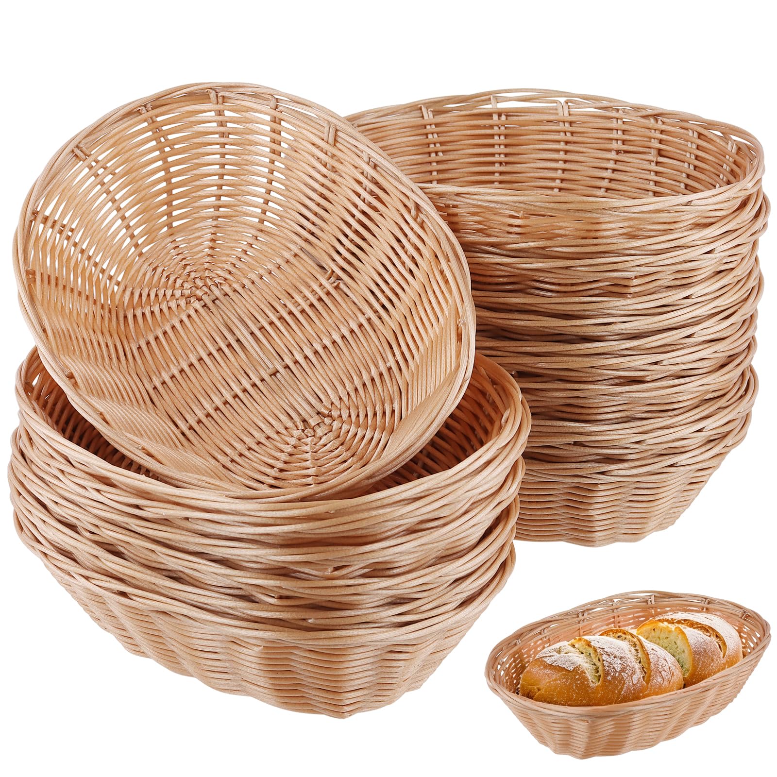 SINJEUN Lot de 15 corbeilles à pain ovales en plastique - 23 x 15 x 6,5 cm - Corbeille à pain ovale - Panier de rangement tressé - Pour cuisine, pain, fruits