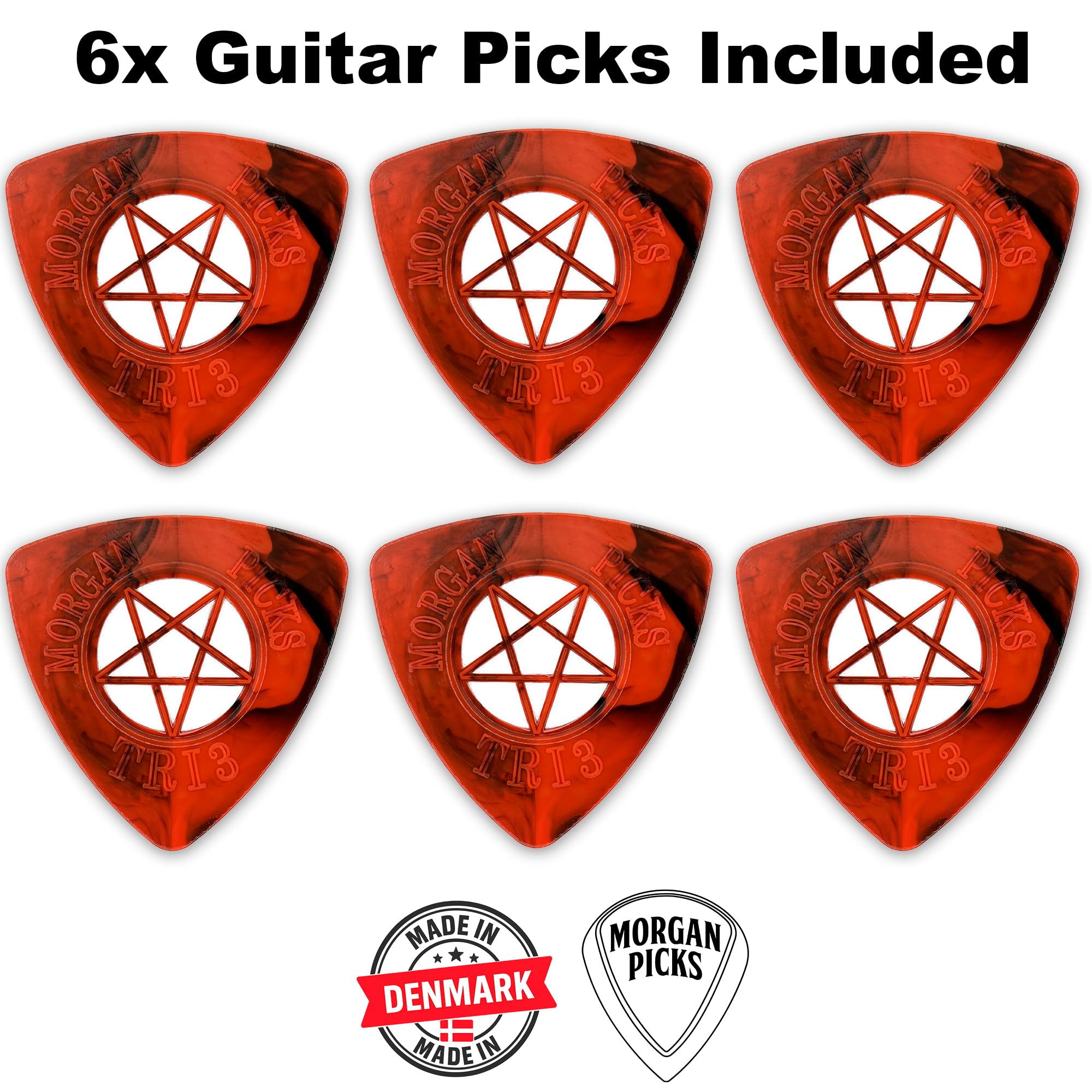 TRI3 Plektrum – kostki gitarowe z dodatkową przyczepnością – gitara do gitary z przyczepną powierzchnią i precyzyjną kontrolą – kostki gitarowe – czerwony/czarny – ręcznie wykonany w