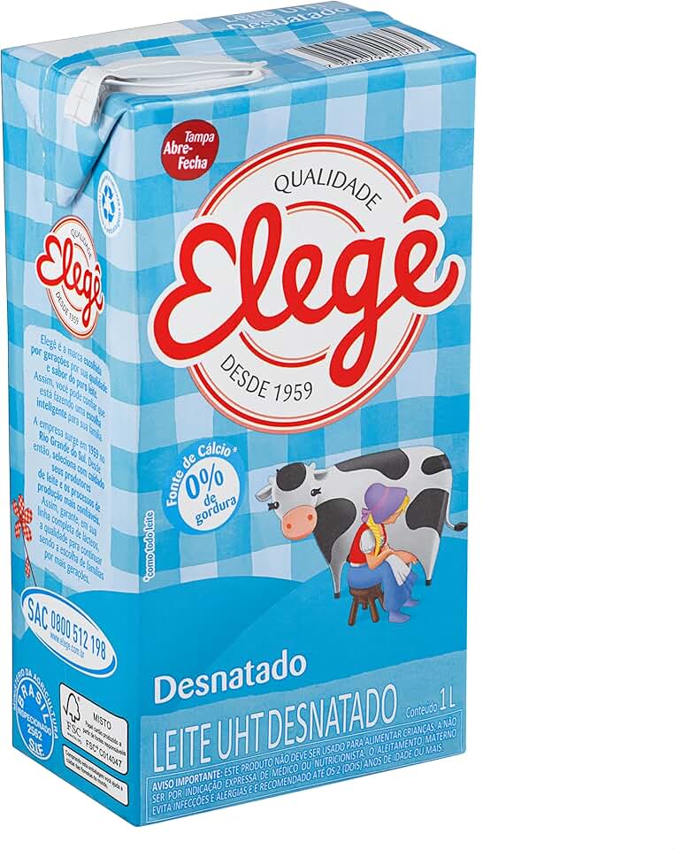 Leite UHT Desnatado Elegê Caixa 1l Caixa 12 Unidades