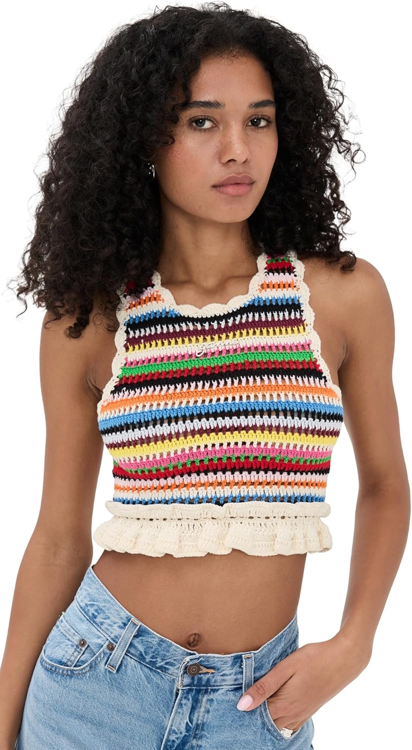 Ganni Women’s Cotton Crochet Frill Top Ganni Women’s Cotton Crochet Frill Top