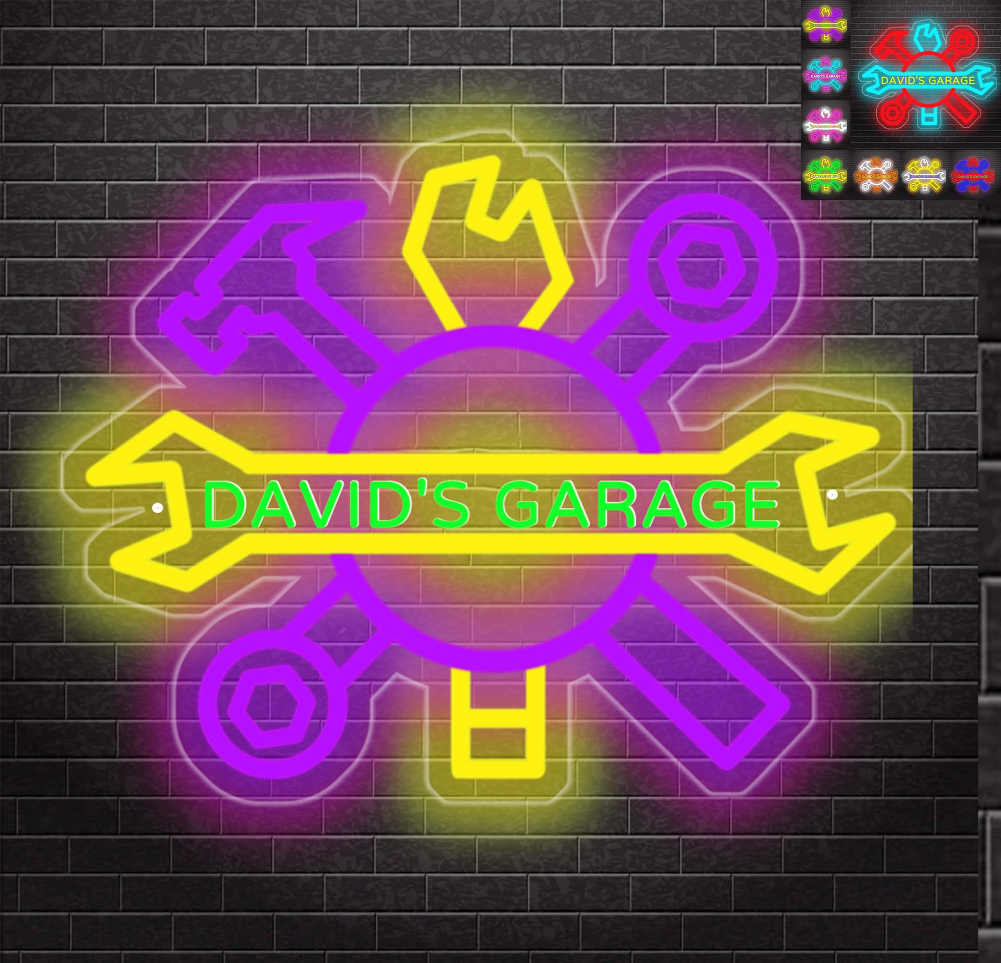 Custom Name Garage Neon Sign, Personalized Car Repair Tools LED Neon Signs for Wall Decor, Wrench Tool LED Neon Light Up Signs for Garage Auto Repair Workshop Man Cave Christmas Birthday Gift