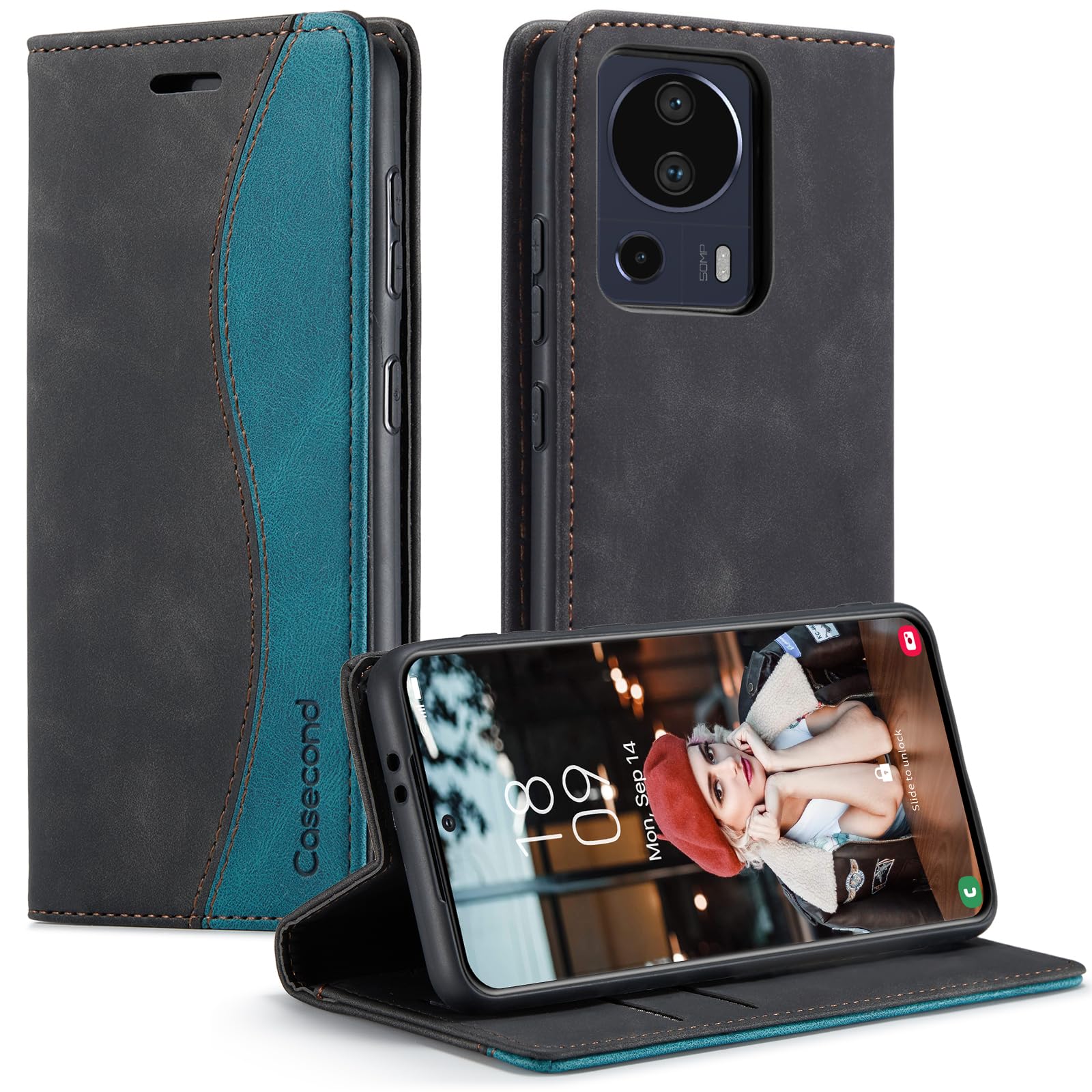 Casecond Funda para Samsung Galaxy A53 5G Cuero Premium Flip Folio Carcasa Case con Tarjetero Fundas Tapa Libro Magnético con Bloqueo RFID Proteccion para Mujeres Hombres - Azul Verde — view 14