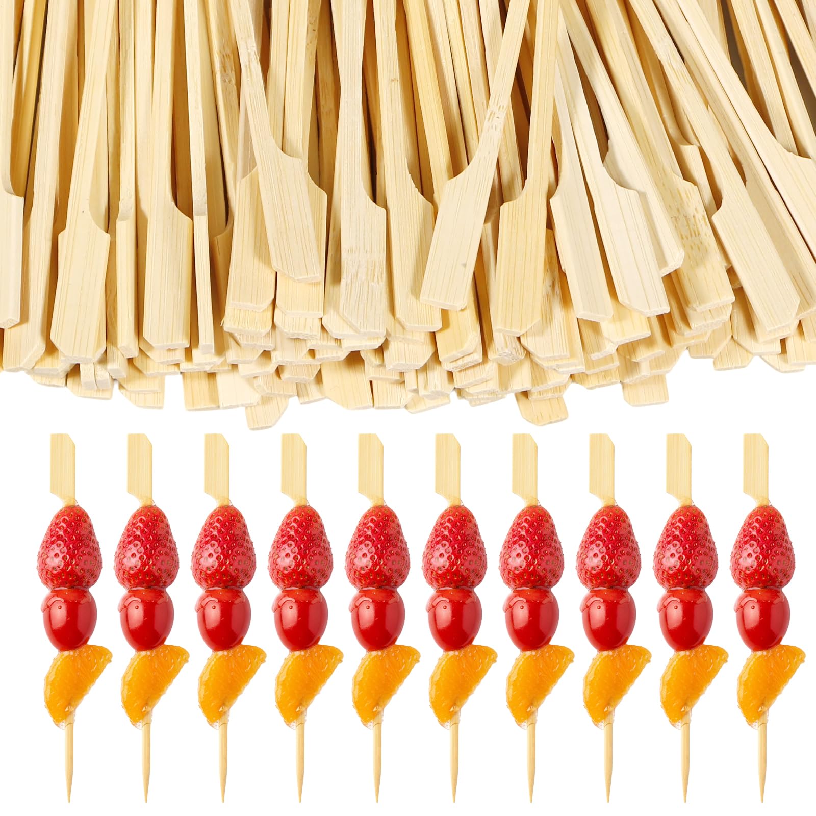 200Pcs Bamboo Skewers 15cm, Wooden Flat Paddle Burger Skewers, Bamboo Skebab Skewer for Cocktail Sticks, Kebab Sticks, Fruits, Buffet Party