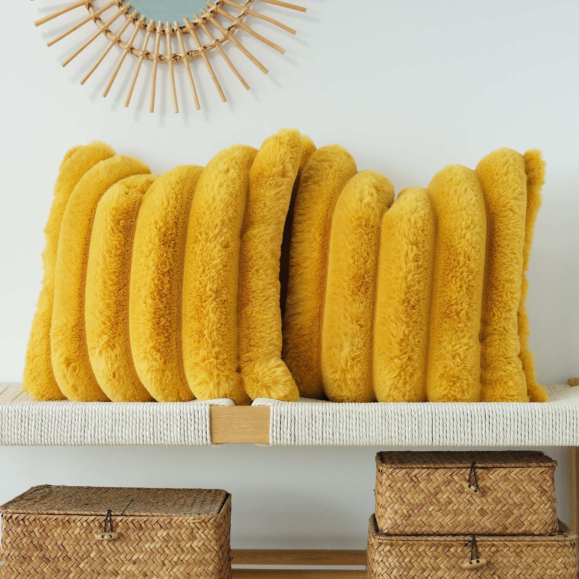 JOJUSIS Pack of 2 Faux Fur Plush Decorative Throw Pillow Covers Couch Cushion Case Soft Fluffy Pillowcases Wide