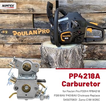 NIMTEK PP4218A Carburetor with Bulb Parts for Poulan Pro P3314 PP4218 PPB4218 P3818AV P4018AV Chainsaw Replace 545070601 Craftsman 358.350990 358.341900 Zama C1M-W26C