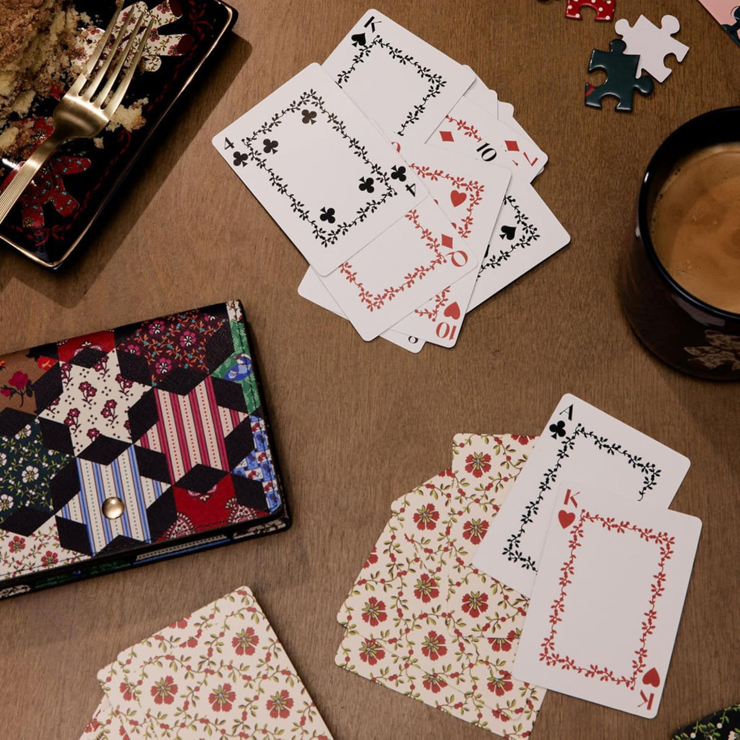 Vera Bradley Set of 2 Decks of Holiday Playing Cards for Travel, Pouch with Standard Decks (Star Patchwork)
