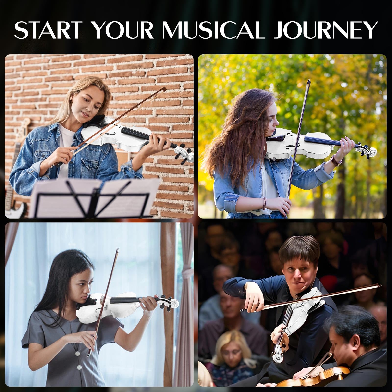 Juego de viola acústica de 16 pulgadas, violín para principiantes, viola de madera maciza barnizada hecha a mano para adultos, estudiantes, instrumento musical con funda, arco, colofonia,