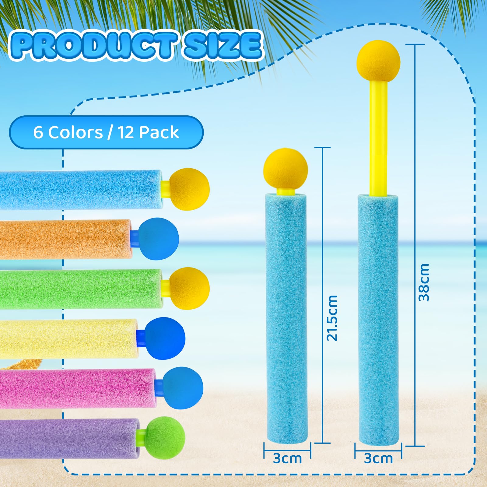 Wasserpistole Schaumstoff Kinder, 12 Stück Wasserspritzpistole Schaumstoff Bunte, Wasserpistolen Pool Spielzeug für Strand & Garten, Sommer Spielzeug Wasserspielzeug für Jungen, Mädchen