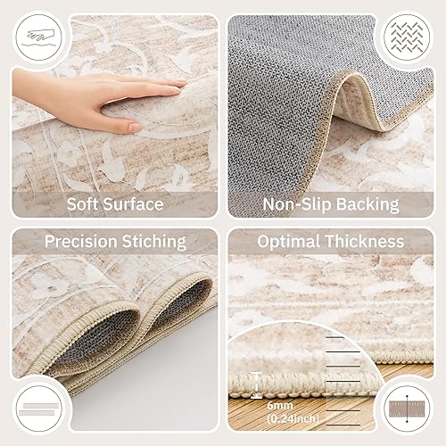 Miniatura 6 de Alfombra lavable, camino vintage de cocina, antideslizante, plegable, alfombra de pasillo para entrada, lavandería, habitación, 2.5 x 8 pies, beige