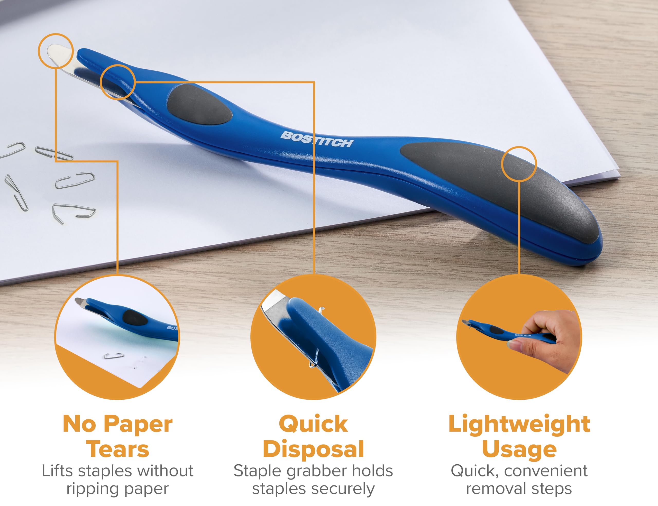 Bostitch Office Professional Push Style Easy Staple Remover, niebieski, 3-pak (30000-BLUE-3PK