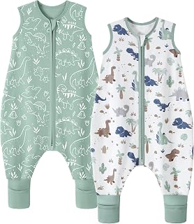 Schlafsack Mit Füßen 0,5 Tog 6-18 Monate Sommerschlafsack Baby 100% Baumwolle Kinder Schlafsack Mit Füßen 70-90cm Grüner Dinosaurier 2er-Packung