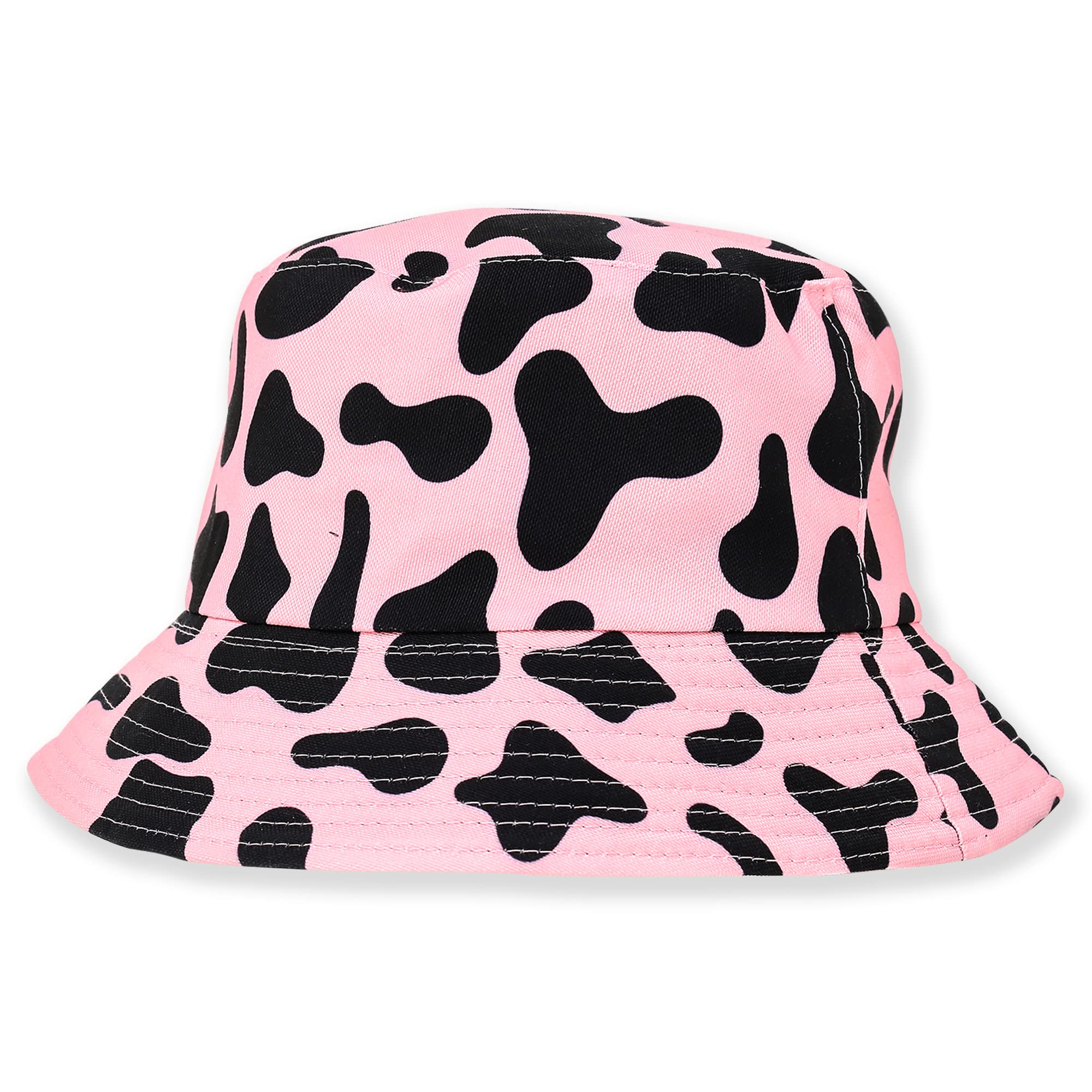 Robelli Unisex Reversible Summer Bucket Hat - Fun Festival Colourful Designs (BH31 - Pink/Black Cow Print) — image 1