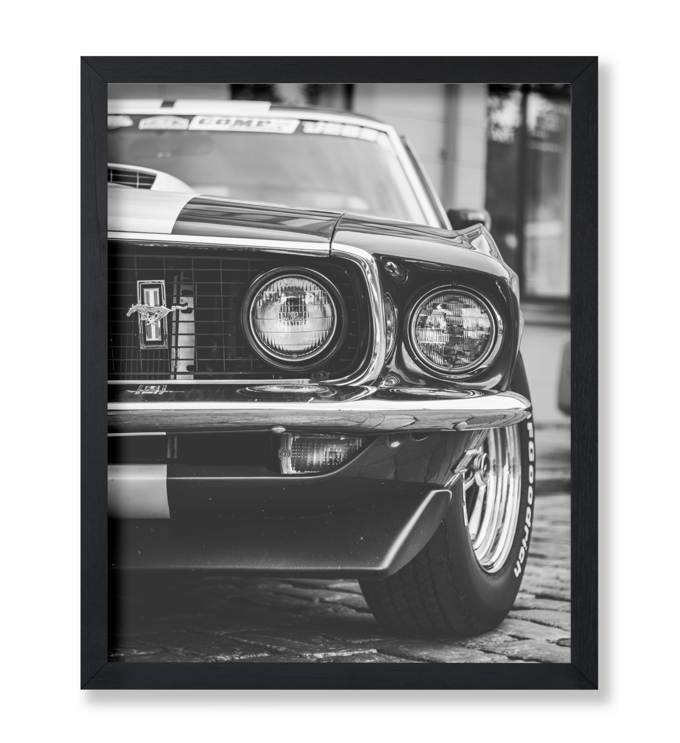 Monem Art Classic Muscle Car Print - Vehicle Poster - Transportation Art - Black and White Photography Wall Design - Floral Art - Great Garage or