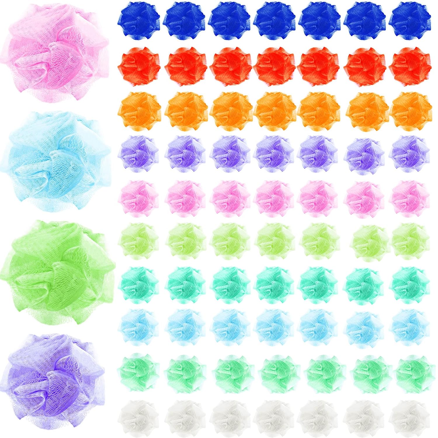72 Pack Bath Loofah Bulk Sponge Mesh Shower Ball Mini Loofah Travel Size Body Scrubber Exfoliator Shower Bath Pouf Assorted Colors for Kids Women Men Wash Bathroom