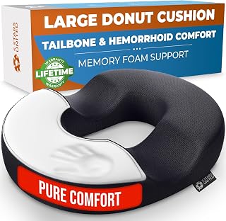 5 Stars United Donut Pillow for Hemorrhoids & Tailbone Pain Relief - Large U-Shaped Memory Foam Cushion for Sciatica, Coccyx, Pregnancy, Postpartum - Black