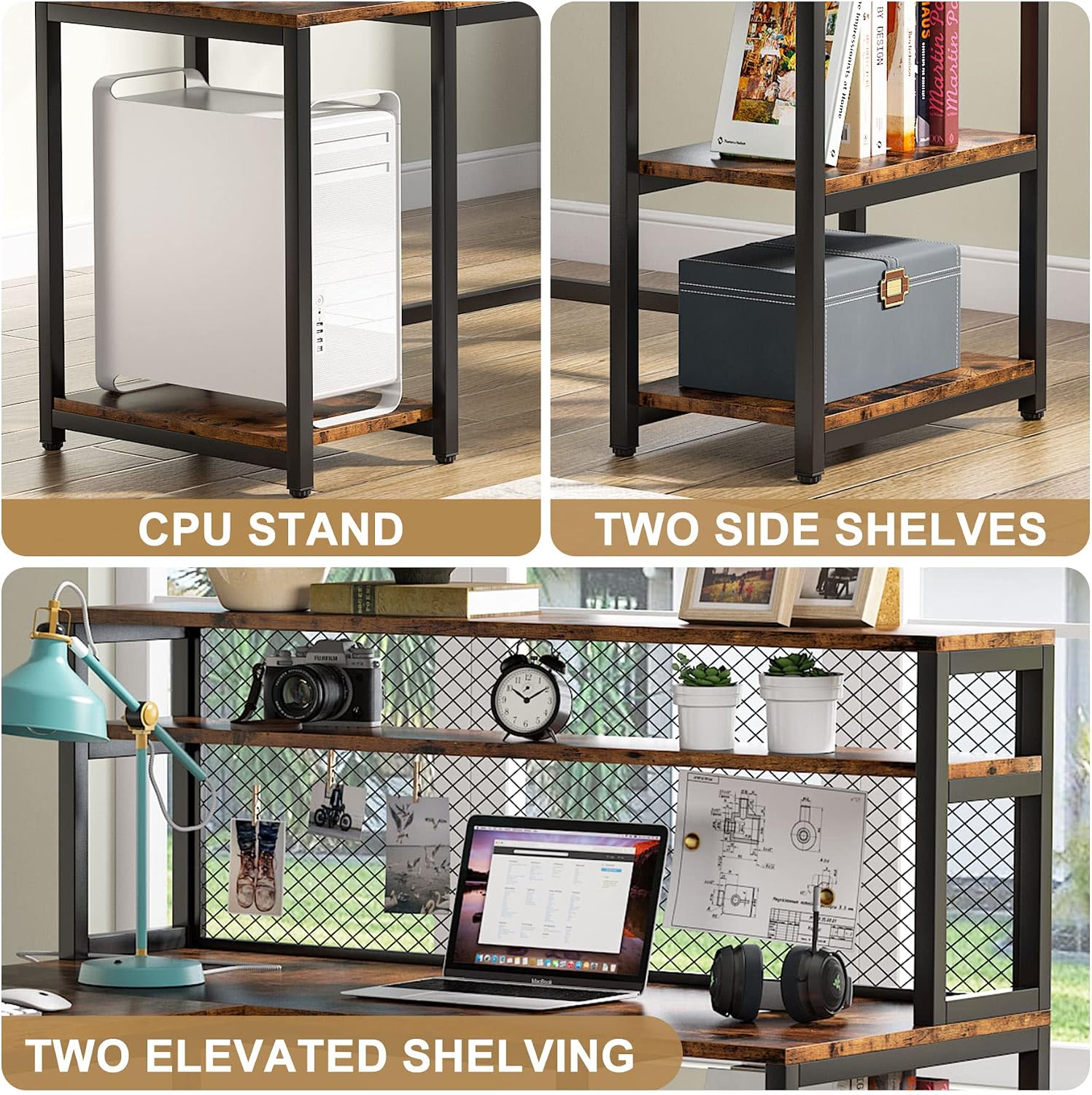 Tribesigns 67" Reversible Large Computer Desk with Hutch, Office Desk Study Table Writing Desk Workstation with 5 Storage Shelves 2 Tier Bookshelf for Home Office (Rustic Brown)